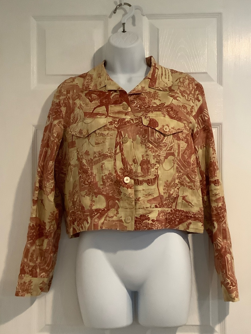 SILK CLUB COLLECTION 100% Linen Red/Cream Toile Le Grande Derby Fall Jacket P/S